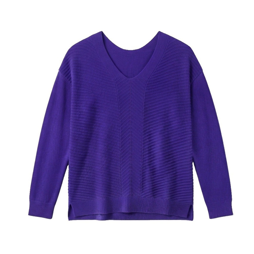 CHAPS Women's Size Small Deep Purple Cable Knit V-Neck Jumper Sweater Pullover
